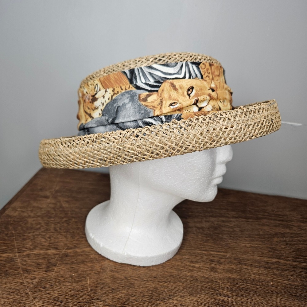 Cappelli Straworld Safari Animal Print Straw Sun Hat Lion Charm Miami Florida - Picture 3 of 8